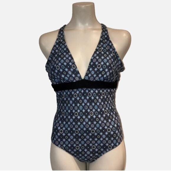 NEXT ONE PIECE 1 PC SWIMSUIT BATHING SUIT SLIMMING Blue Black Print 36 B/C - Picture 1 of 11